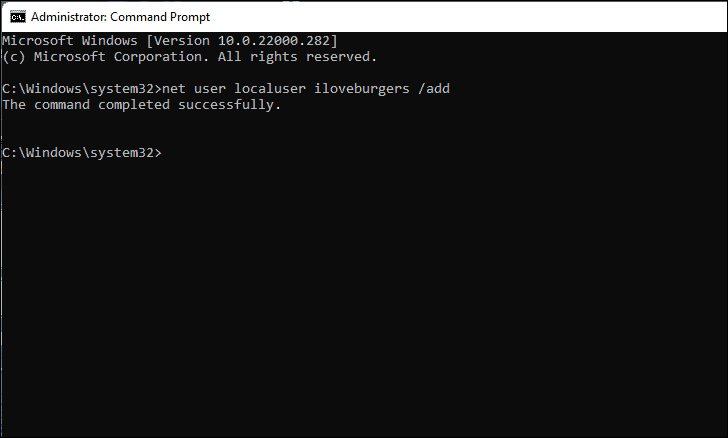 Command Prompt add user