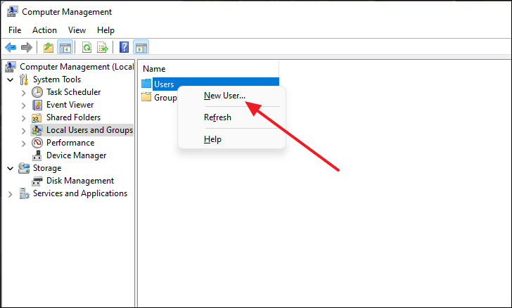 Computer Management new user