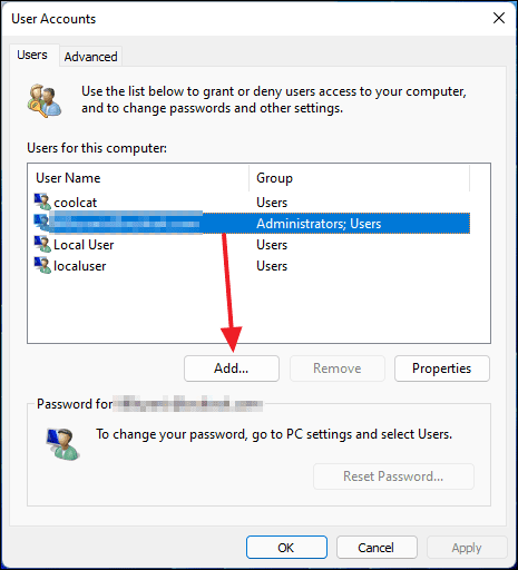 User Accounts window