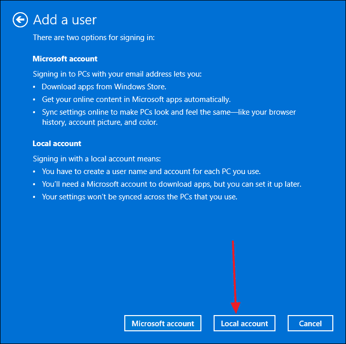 Local account option