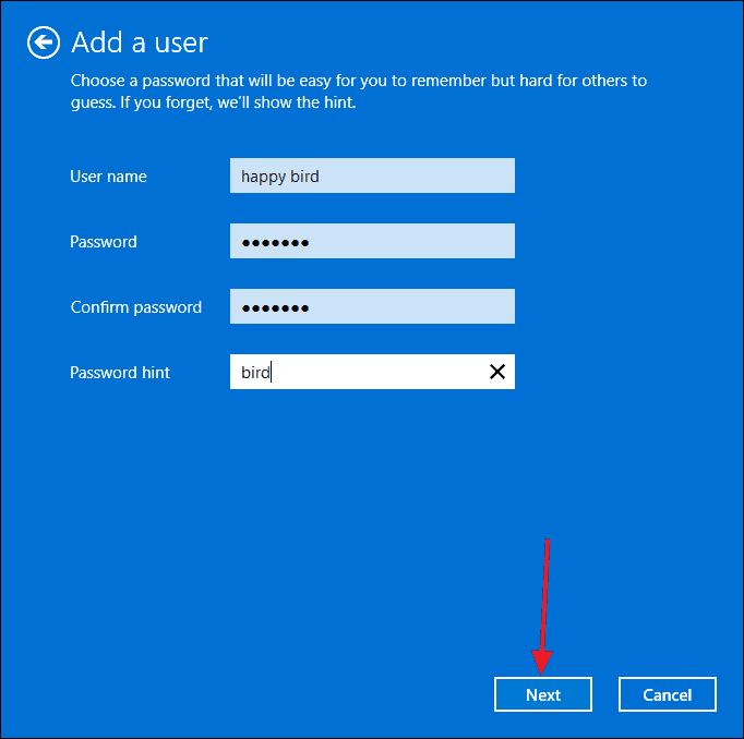 Create local account