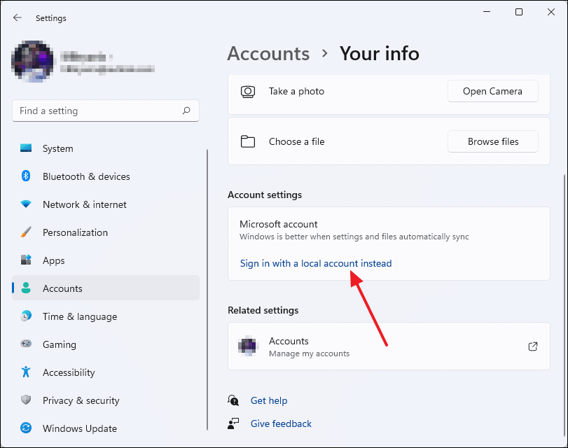 Convert to local account option