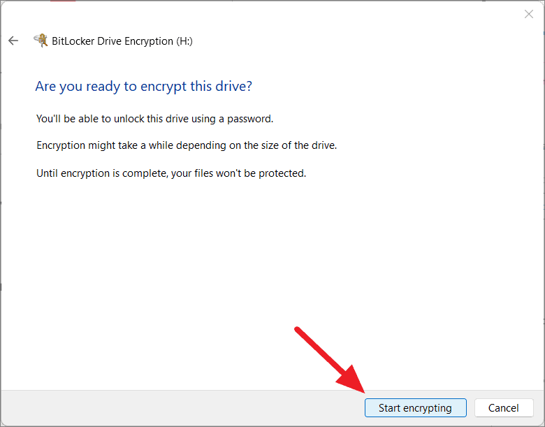 BitLocker setup options