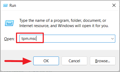Run dialog with tpm.msc command