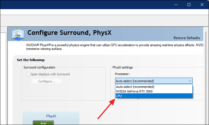 NVIDIA PhysX settings