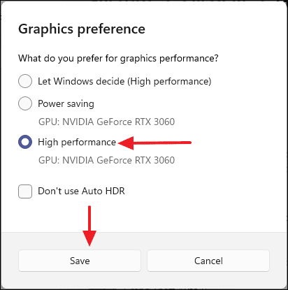 Per-app graphics settings