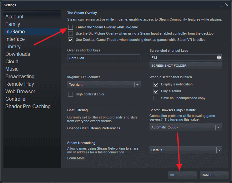 Steam overlay settings