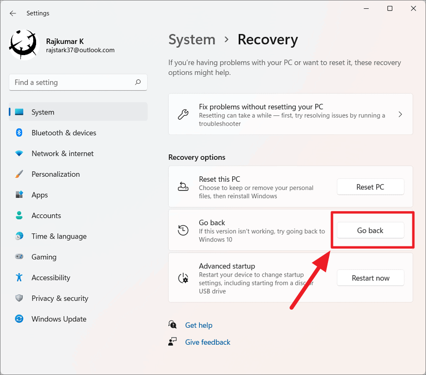 Windows 11 recovery options