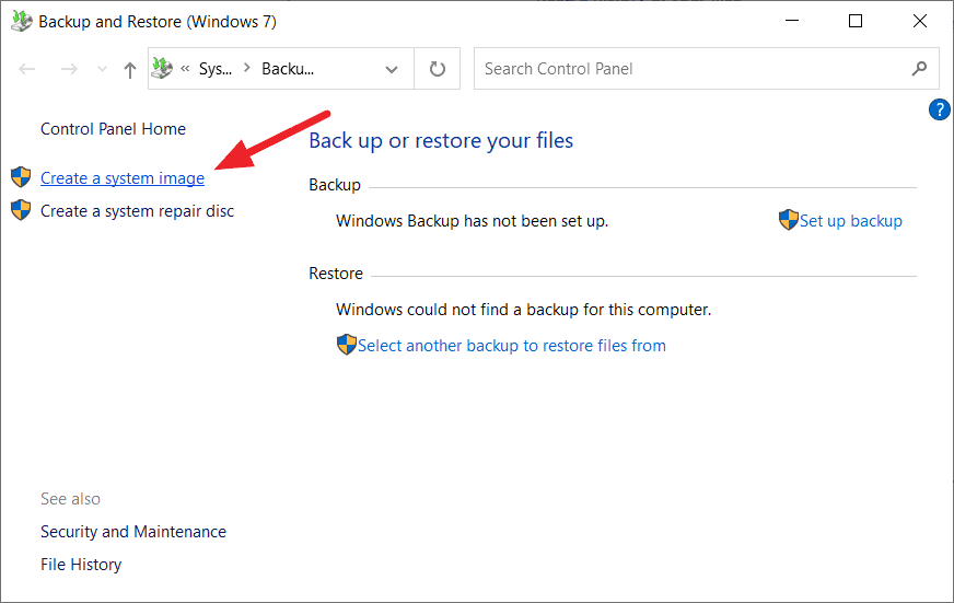Create a system image option