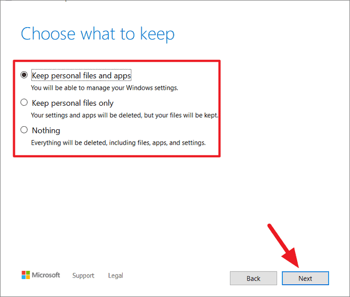 Windows 11 setup keeping personal files and apps