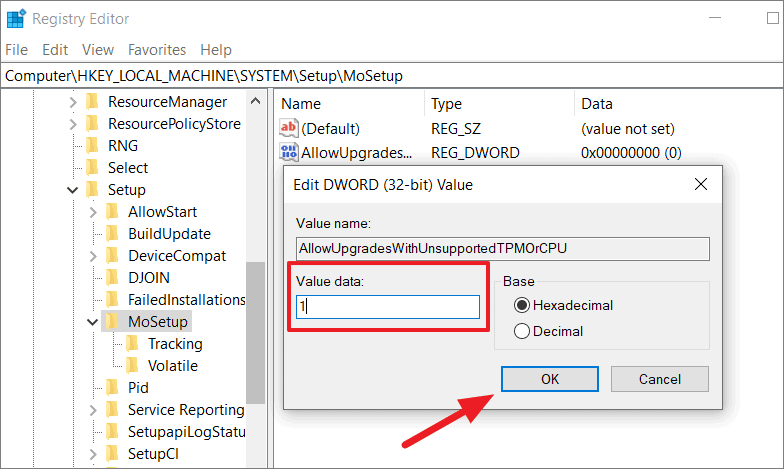 Registry Editor with new DWORD value