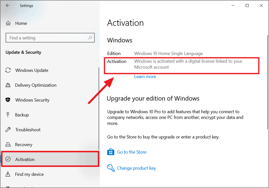 Windows 10 activation status
