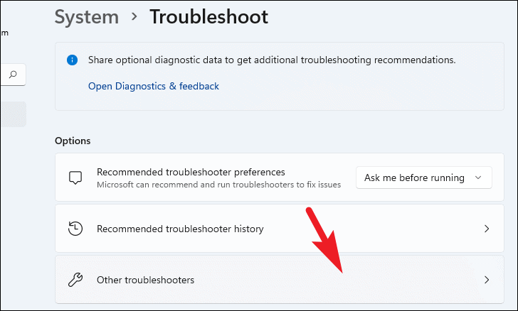 Accessing other troubleshooters