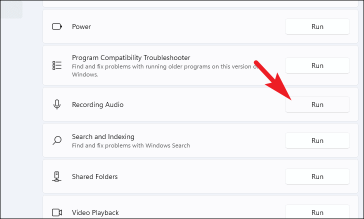 Running Recording Audio troubleshooter