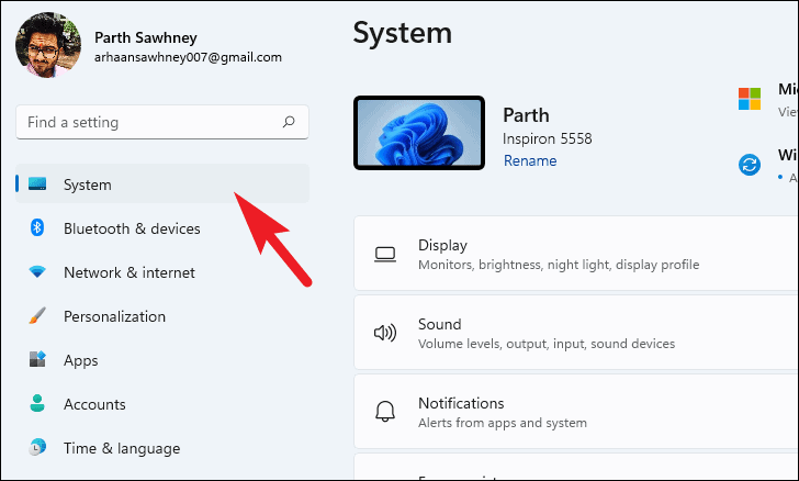System section in Settings