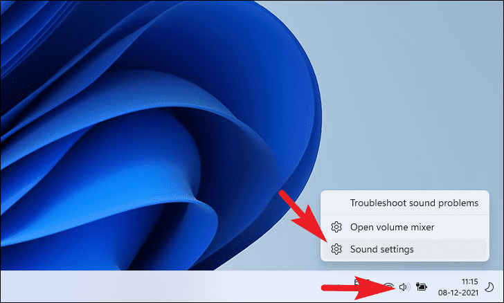 Opening Sound settings from the taskbar