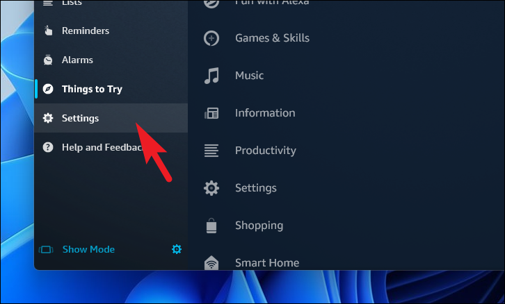 Accessing Alexa settings