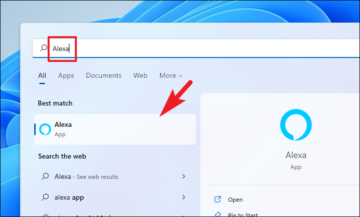 Launching Alexa app from Start Menu