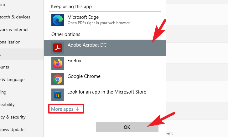 Confirming default app selection
