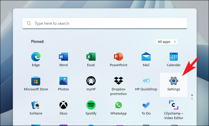 Opening Settings from Start Menu