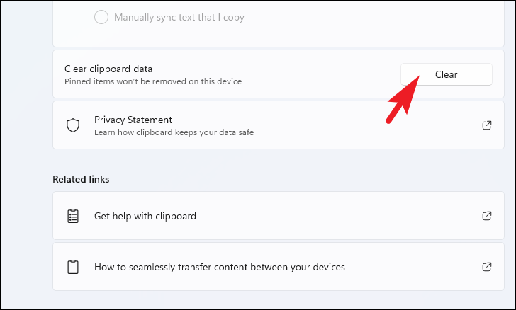 Clear Clipboard data in Settings