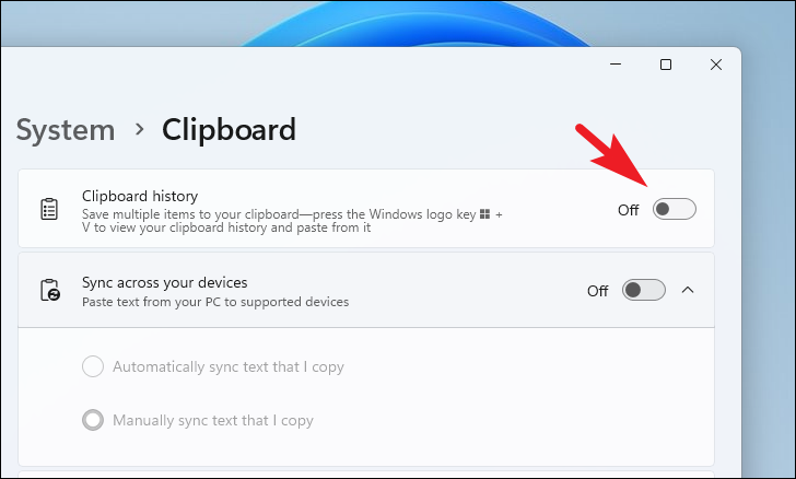 Disable Clipboard history