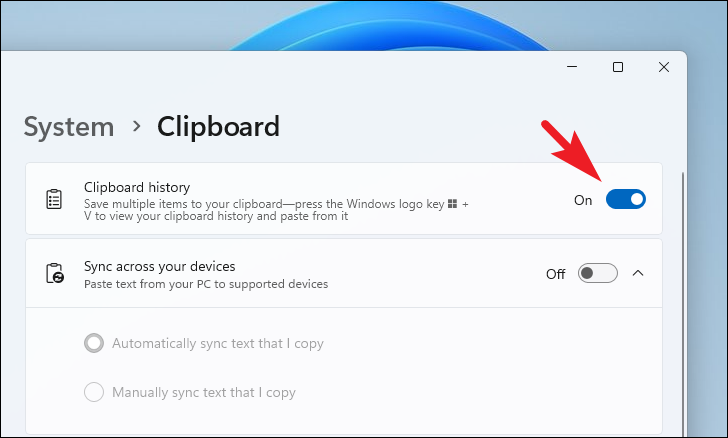 Enable Clipboard history toggle