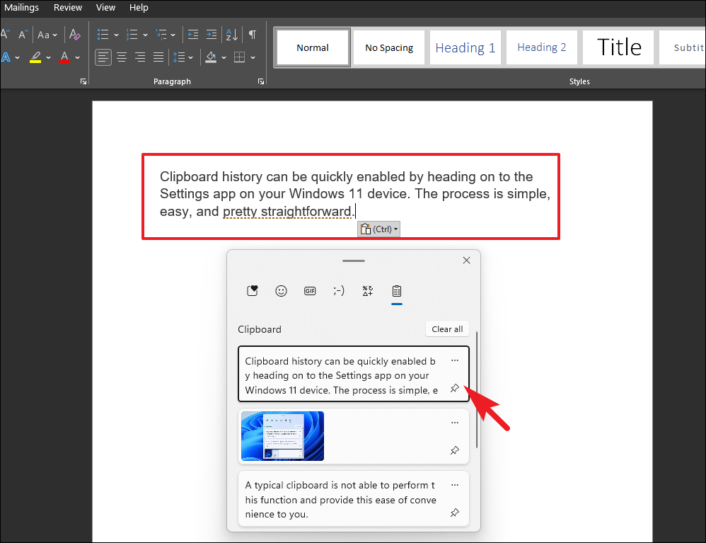Pasting from Clipboard history