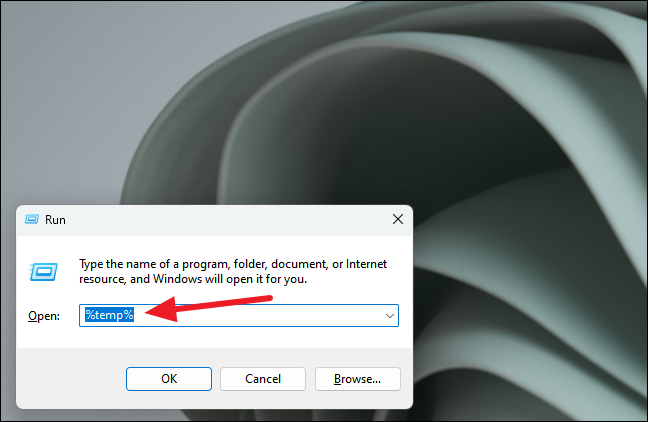 Run dialog with %temp% command