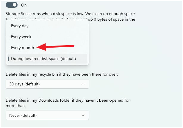Storage Sense configuration options