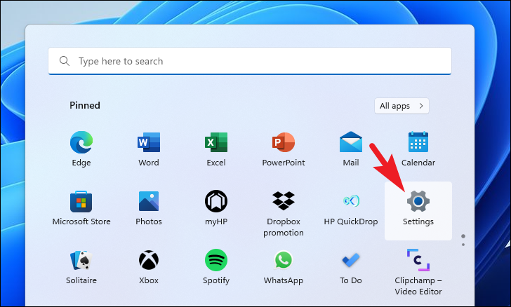 Settings app in Start Menu