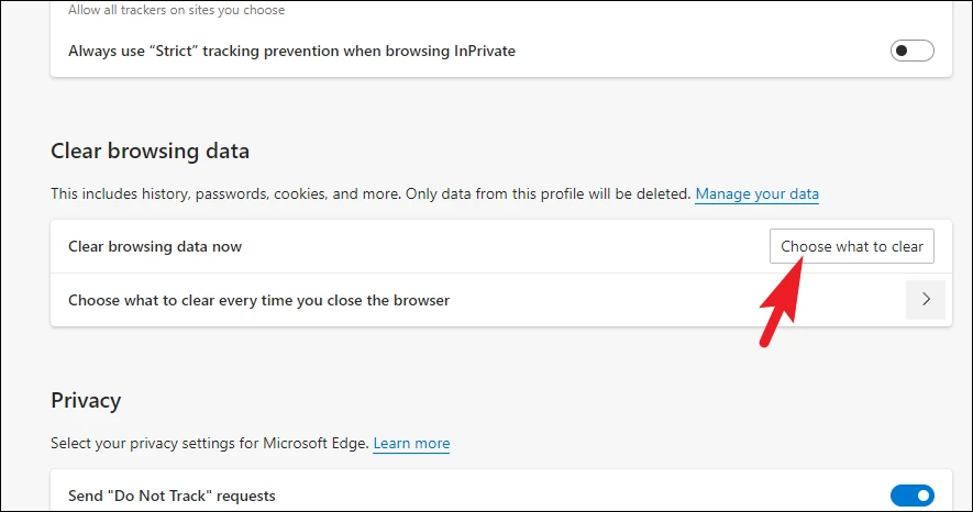 Clear browsing data section