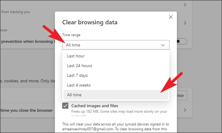 Clear browsing data dialog box