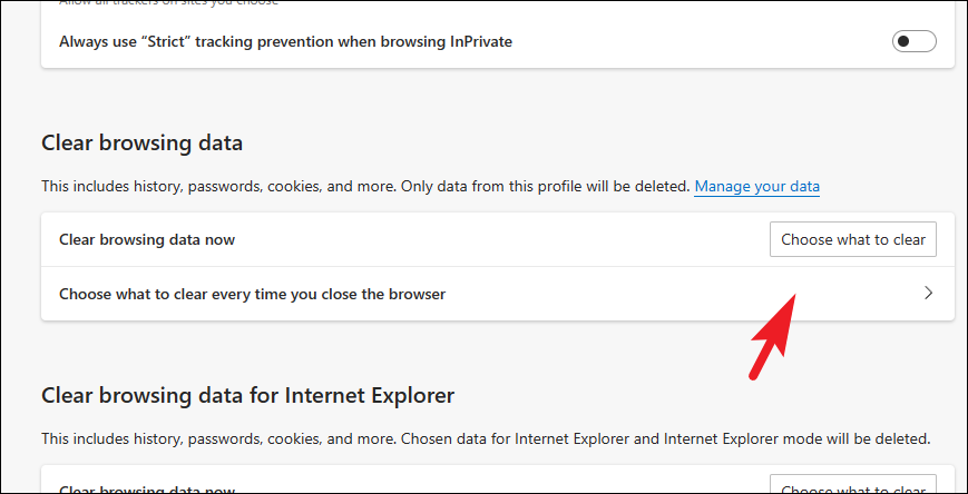 Choose what to clear every time you close the browser option