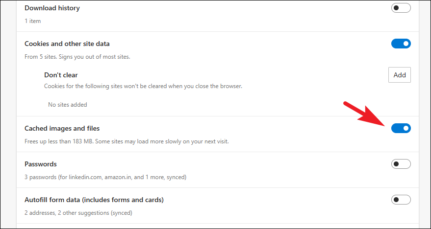 Automatically clear cache settings