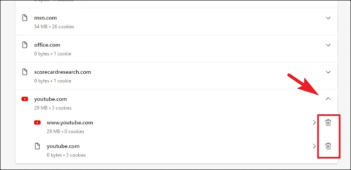 Manage and delete cookies and site data option