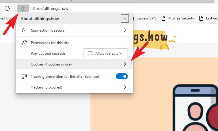 Cookies option in address bar