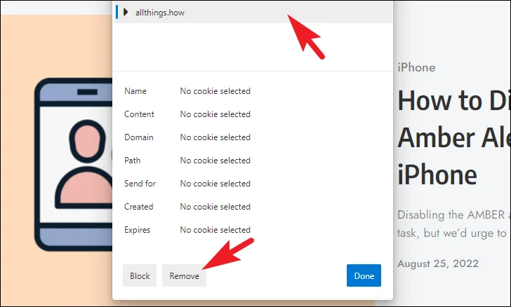 Remove cookies for current website