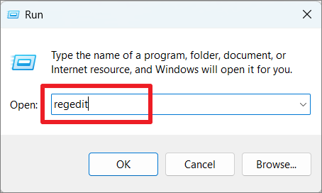 Run dialog with regedit command