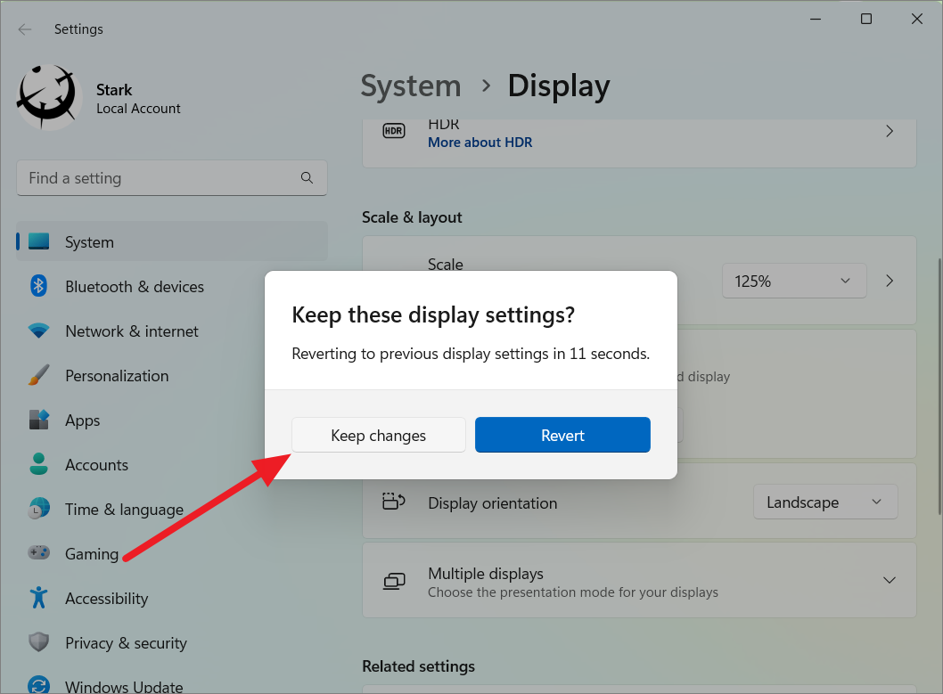 Keep changes prompt for resolution adjustment