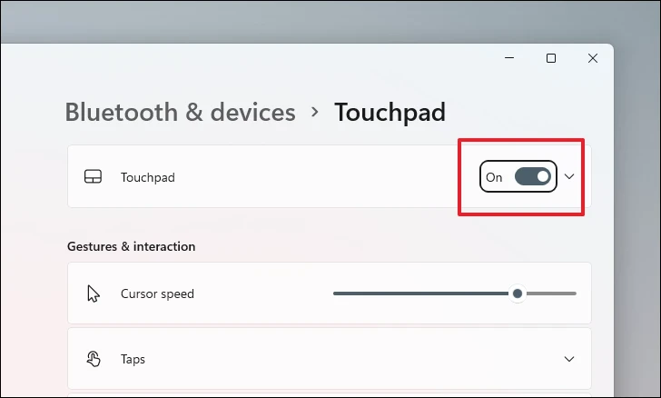 Touchpad settings in Windows 11
