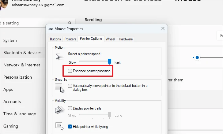 Mouse sensitivity settings