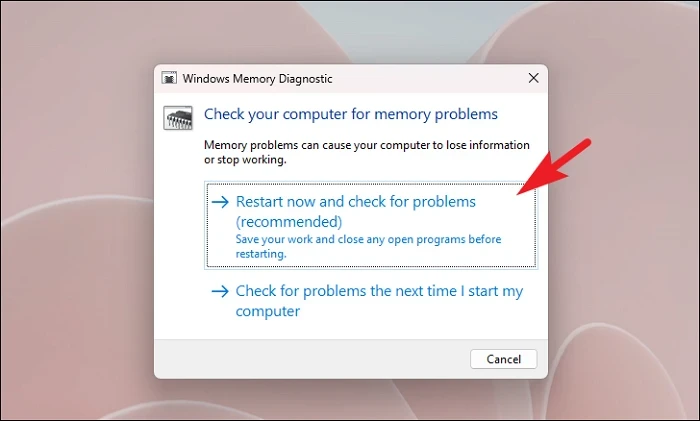 Windows Memory Diagnostic options