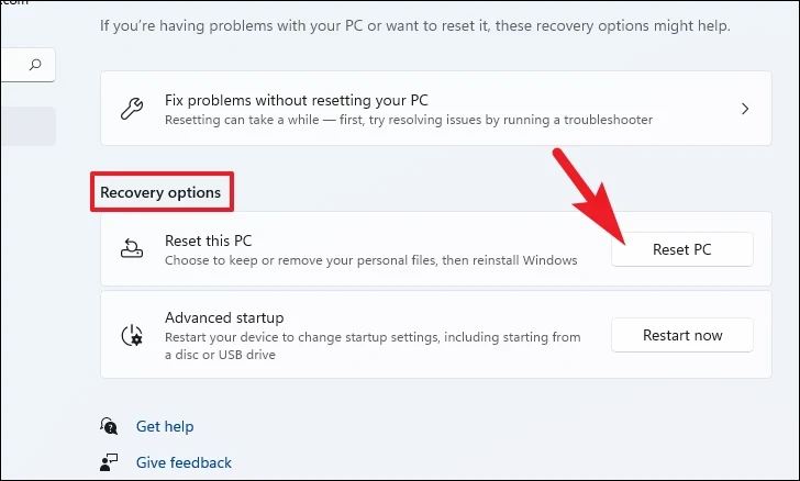 Reset PC option