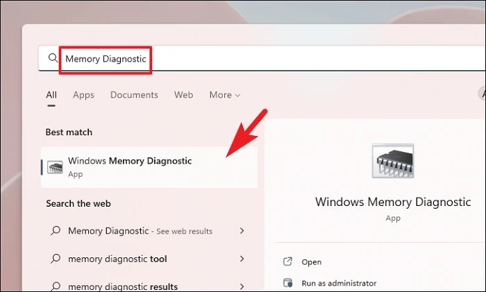 Windows Memory Diagnostic search