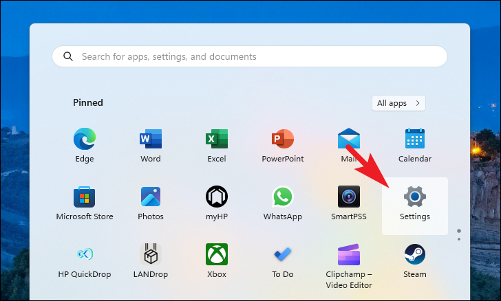 Settings tile in Start Menu