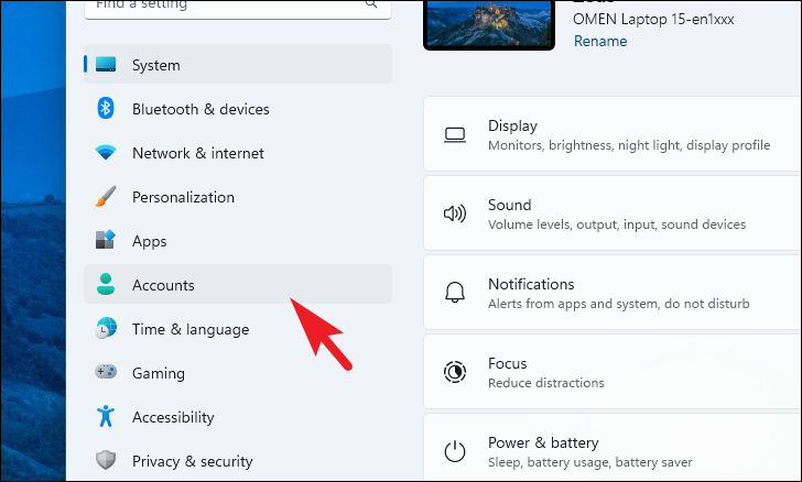 Accounts tab in Settings