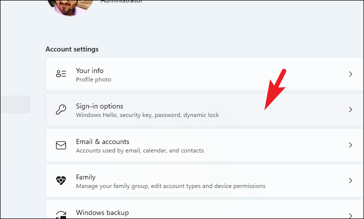 Sign-in options in Accounts settings