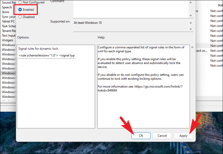 Group Policy Editor Dynamic lock factors