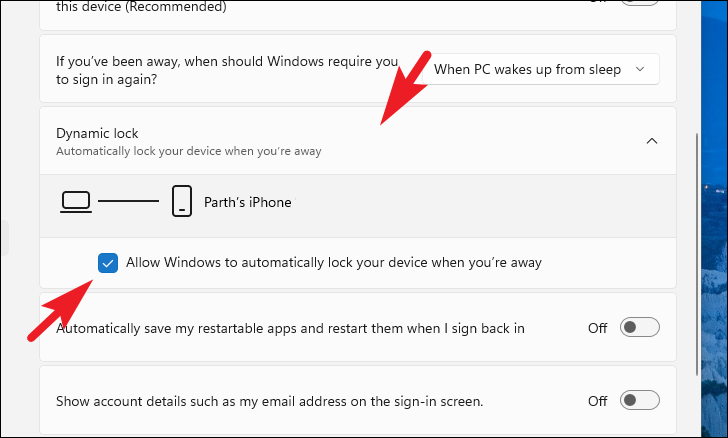 Dynamic Lock settings